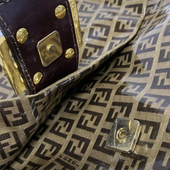 Auth FENDI Mamma bucket / Zucchino pattern 26325 Brown Dark Brown Coated Canvas - Picture 13 of 16